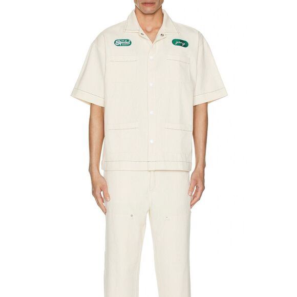 NWT Yony Short Sleeve Button-Up Canvas Workman Shirt Cream Size XL $250 - Picture 1 of 9